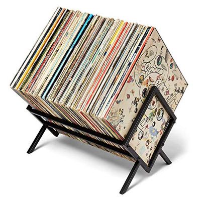 MODERN VINYL Platenhouder - matzwart metaal - opbergruimte voor 80-100 LP's - eenvoudige, snelle montage - vinyldisplay, tijdschriften, dossiers