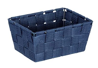 WENKO Adria Mini Dark Blue Storage Basket Rectangular Plastic Wicker Polypropylene 19 x 9 x 14 cm Dark Blue