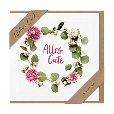 bsb Biglietto di auguri di ringraziamento generale – carta naturale – corona di fiori – busta carta kraft