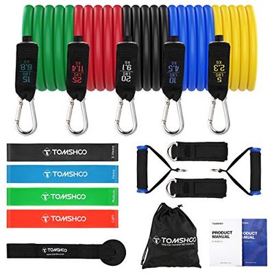 TOMSHOO Bandas de Resistencia Elástica, Cuerdas Elásticas de Fitness, Banda de Resistencia de Látex para Yoga, Pilates, Entrenamiento de Fuerza Muscular (14 )