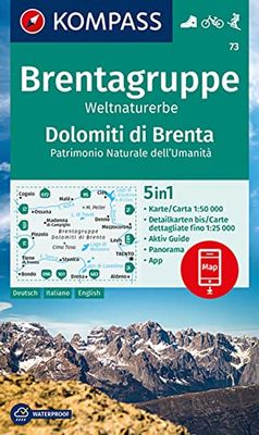 Dolomiti di Brenta D/I/E + Aktiv Guide (73): 5in1 Wanderkarte mit Panorama, Aktiv Guide und Detailkarten inklusive Karte zur offline Verwendung in der KOMPASS-App. Fahrradfahren. Skitouren.