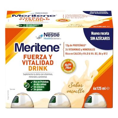 Meritene | Fuerza y Vitalidad | Suplemento Alimenticio | Listo para Tomar | Batido con Proteínas Vitaminas y Minerales | Sabor Vainilla | Refuerzo del Sistema Inmunitario | 6 Unidades | 125 ml