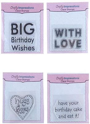 Photocentric "Birthday Cake, Hugs & Kisses, with Love and Big Birthday" Clear Stamp Set,