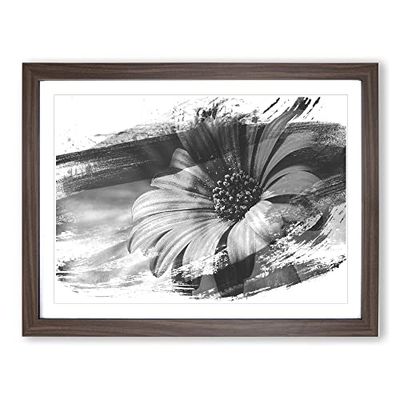 Flower Purple Daisy Vol.1 V1 Modern Framed Wall Art Print, Ready to Hang Picture for Living Room Bedroom Home Office Décor, Walnut A4 (34 x 25 cm)
