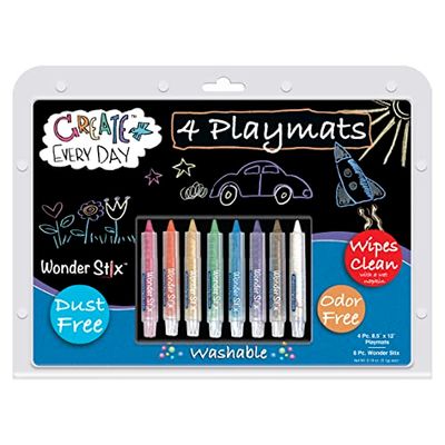 The Pencil Grip TPG-36612 - Juego de tapetes para jugar (21,6 x 30,5 cm, incluye 4 manteles individuales de pizarra negra y 8 piezas Wonder Stix)