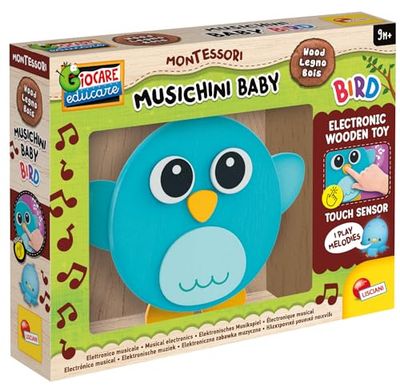 Lisciani - Montessori Baby Hout - Muziek: Vogel - Sensorisch Muzikaal Houten Speelgoed voor Baby Vanaf 9 Maanden - Ontwaking van de Zintuigen - Elektronisch Houten Speelgoed