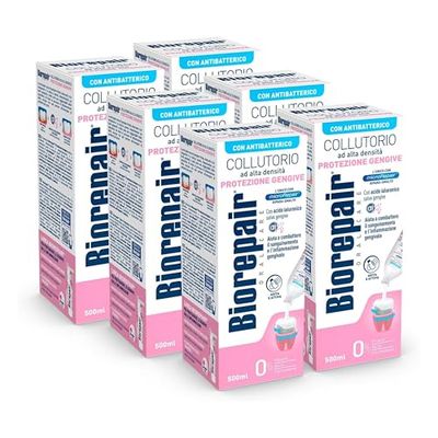 Biorepair, Collutorio ad Alta Densità, Protezione Gengive, con Acido Ialuronico e Zinco Antibatterico Aiuta a Combattere la Paradontite, Senza Fluoro, Alcool e Clorexidina, 500ml confezione da 6
