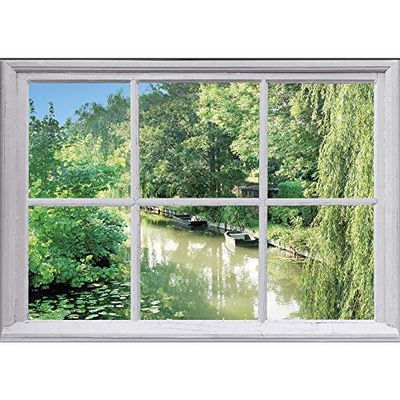 Décoration adhésive Fenêtre Etang [1 Planche 48x48 cm]