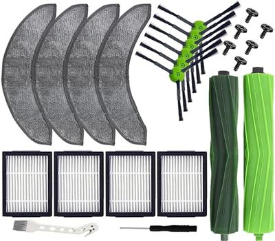 Vervangende onderdelen compatibel met iRobot Roomba Combo j7+/Plus robotstofzuiger, 1 set rubberen borstels met meerdere oppervlakken, 4 dweilpads + 4 HEPA-filters + 6 zijborstels