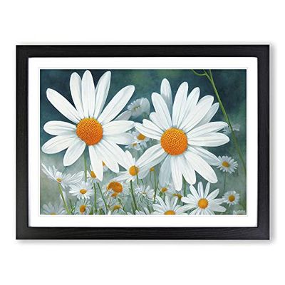 Daisy Flower Painting Vol.1 H1022 Framed Print for Living Room Bedroom Home Office Décor, Wall Art Picture Ready to Hang, Black A2 Frame (64 x 46 cm)