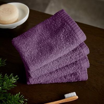 Catherine Lansfield Lot de 4 Serviettes de Toilette en Coton à séchage Rapide Prune 30 x 30 cm