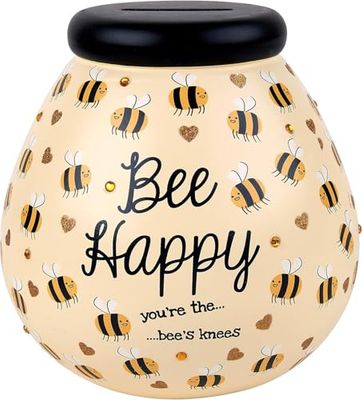 HOX Handcrafted Honey Bee Design Save and Smash Ceramic Money Box, Multicolour, One Size