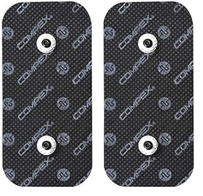 Compex Electrodos I 2 electrodos Negros 5x10 cm Doble Snap para electroestimuladores I Compatible con electroestimuladores Cable e inalámbricos (Paquete de 2)