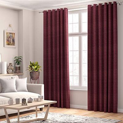Curtains Faux Linen, Thermal Insulated, 3 Pass 100% Blackout Eyelet Curtains (Regency Red, 66 x 54 inch 168 x 137 cm)