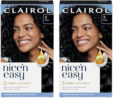 Clairol Nice'n Easy Crème Permanent Hair Dye, 2 Black, 240g (Pack of 2)