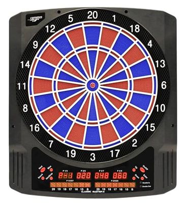 Carromco darttavla elektronisk, 2 hål, klassisk master II, röd-blå för 1–8 spelare med pilar och strömförsörjning, med 36 spel/585 variationer (inklusive cricket)