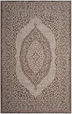 SAFAVIEH Tapis Contemporain Pour Salon, Salle à manger, Chambre à coucher - Courtyard Collection, Tapis à poil court, Beige clair et Marron clair, 201 X 290 cm