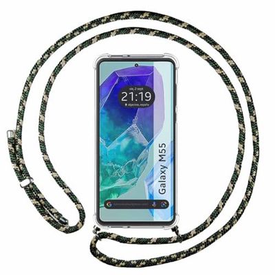 Przezroczyste etui z zawieszką do Samsung Galaxy M55 5G ze smyczą zielony/złoty