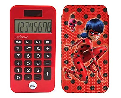 Lexibook, Miraculous Ladybug Cat Noir, Fickkalkylator, Nyckelpiga, konventionella och avancerade kalkylatorfunktioner, styvt skyddskåpa, med batteri, röd/svart, C45MI