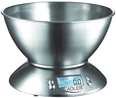Adler Bilancia da cucina con ciotola 3134, 0 W, Acciaio inossidabile, Blu