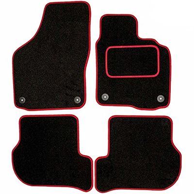 Sakura DD2015RD Tailored Car Mats, Black with Carpet Heelpad - Red Trim