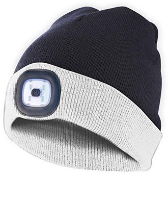 Velamp Lighthouse Bonnet à LED Rechargeable par USB, Lumineux 100 Lumen, Taille Unique, Lavable, pour Le Sport et Le Travail Mixte, Blanc et Noir