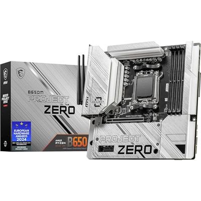 MSI B650M Project Zero Carte-mère Micro-ATX à connecteurs arrière - pour processeurs AMD Ryzen 7000 à 9000, AM5 - Alimentation directe 10+2 Phases, DDR5 6400+MHz/OC, PCIe 4.0 x16, M.2 Gen4, Wi-FI 6E