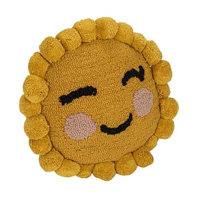 Creative Co-op, Almohada de algodón con Forma de Sol con Ribete de pompón, Color Amarillo y Rosa