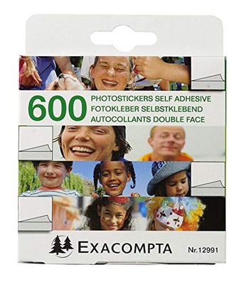 Exacompta Recambios Pack de 600 Pegatinas Autoadhesivas de doblecara para Fotos, Blanco, 9.00x9.00x2.50 cm, Unidades