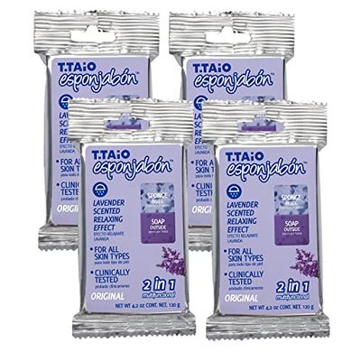 T.Taio – EsponJabón – Pack 4 Spugna + Sapone 2 in 1 alla Lavanda – Rilassa e Idrata – Unisex – Per Tutti i Tipi di Pelle – Cura Completa – 480g