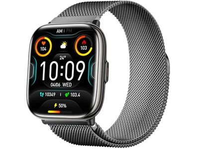 Trevi T-FIT 265A Smartwatch met 1,75 inch AMOLED-display, Always On Full Touch, draadloze oproepen, slaapmonitor, stappen, hartslag, fitnesstracker, waterdicht IP67, zwart