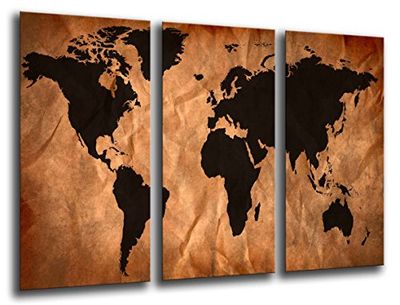 Tableau Moderne Photographique, Impression sur bois, Carte du monde, carte du monde, Vintage, 97 x 62 cm, ref. 26105