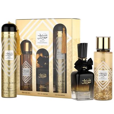 Bint Hooran Collection Gift Set, 100ml EDP, 250ml Deodorant, 300ml Air Freshener, Arabic Fragrance