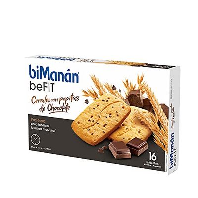 BiManán beFIT - Galletas de Proteína con Cereales y Pepitas de Chocolate, para Tonificar tu Masa Muscular - Caja de 16 unidades