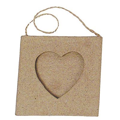 Décopatch CD690O Lijst om op te hangen (van papier-maché om te versieren en te personaliseren, vierkant, 8 x 8 cm, geschikt voor uw foto's 5,5 x 5,5 cm, met hartvorm geperst) 1 stuk kartonnen bruin