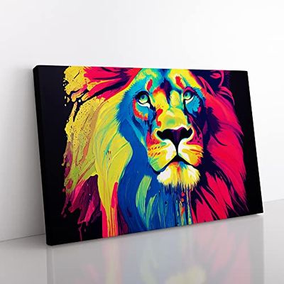 Lion Splash Vol.2 Abstract Canvas Wall Art Print Ready to Hang, Framed Picture for Living Room Bedroom Home Office Décor, 60x40 cm (24x16 Inch)