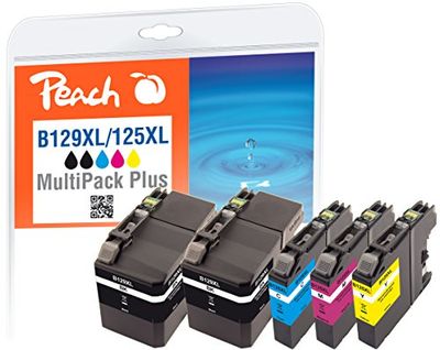 Peach Spar Pack Plus bläckpatroner, kompatibel med Brother LC-129XL, LC-125XL