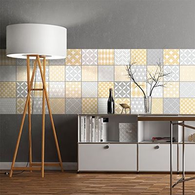 Ambiance Sticker Self-Adhesive Decorative Wall Decal Cement Tile for Bathroom and Kitchen Jersey - Pack of 9 Stickers of 15 x15 cm