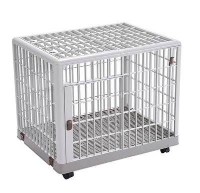 Lanco - Gabbia Premium per cani e gatti. Plastica: resistente e lavabile senza corrosione. Con porta, coperchio superiore e ruote per un facile spostamento. Misure: 97 x 66 x 74 cm. Colore bianco