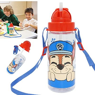 HOVUK Paw Patrol Bouteille d'eau avec paille de 500 ml, bouteille en Tritan pour l'école, anti-fuite, sans BPA, bouteille transparente pour le cyclisme, la course à pied à partir de 3 ans