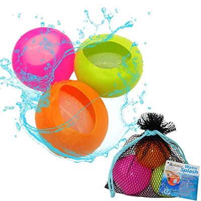 alldoro 63037 Water Splash Set de 3 bombes à eau Ø 6cm, ballons d'eau réutilisables, enfants à partir de 3 ans & adultes, orange/vert/rose