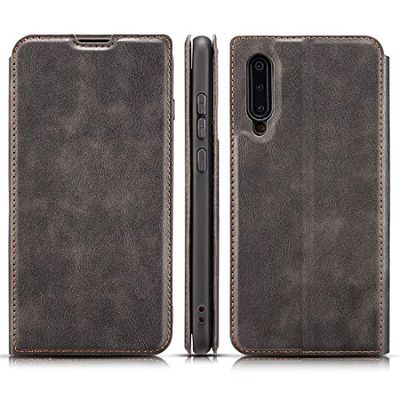 Carcasa de telefono Retro Estuche de Cuero con Tapa Horizontal magnética Ultrafina y Delgada for Galaxy A50, con Soporte y Ranuras for Tarjetas y cordón (Negro) (Color : Negro)