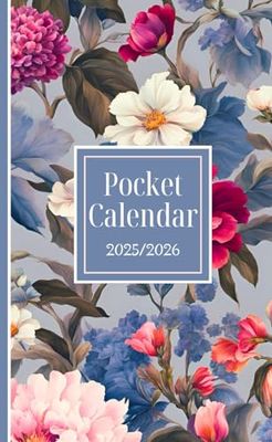 Pocket Calendar 2025 - 2026 For Purse: Small Size Monthly Planner January 2025 - December 2026 - Soft Blue Flower Design