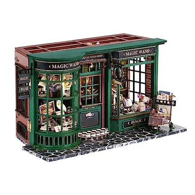 CUTEBEE DIY Boekhoek Poppenhuis Kit met Stofhoes en LED Licht -DIY Miniatuur Poppenhuis Kit, 3D Houten Puzzel Houten Kunst Boekensteunen, Model Kits voor Volwassenen Bouwgeschenken (Magic House)