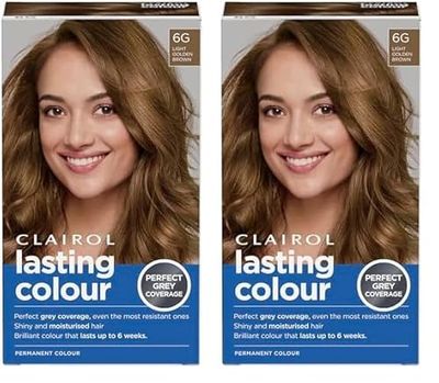 Clairol Lasting Colour Permanent Hair Dye | Ideal Grey Coverage | Shiny and Moisturised Hair | 6G Light Golden Brown (Pack of 2)