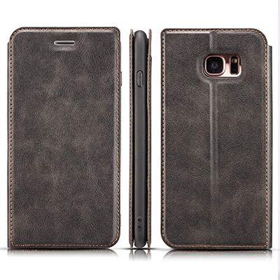 Carcasa de telefono For ? Retro Galaxy S7 Edge? Simple? Ultrafina? Magnética? Cuero? Caso? con? Holder? Y Tarjeta? Slots? Y la Cuerda de Seguridad (Negro) (Color : Negro)