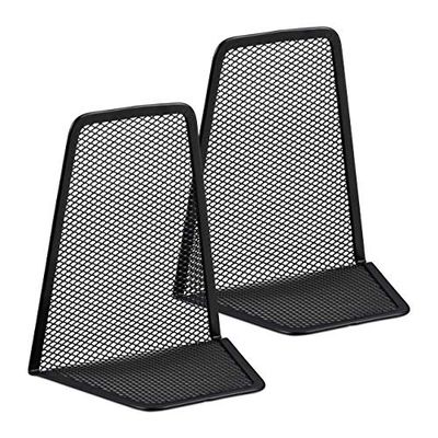 relaxdays 10024811_46 Serre Livre, Presse-Papier, Set de 2, métal Design Maille, HxlxP: 14,5 x 12,5 x 9 cm, Noir, Acier