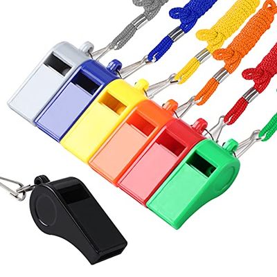 SANNIX Confezione da 7 fischietti in plastica per Allenatori, arbitri, con cordini, fischietti Colorati per Bambini, fischietti Sportivi per Calcio, Basket, Allenamento, palestre, emergenze