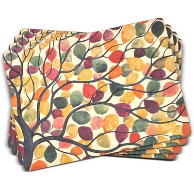 Pimpernel - Conjunto de 4 toalhas de mesa (10,5 x 10,5 cm, placa de densidade média, base de cortiça), design de árvores, multicolorido