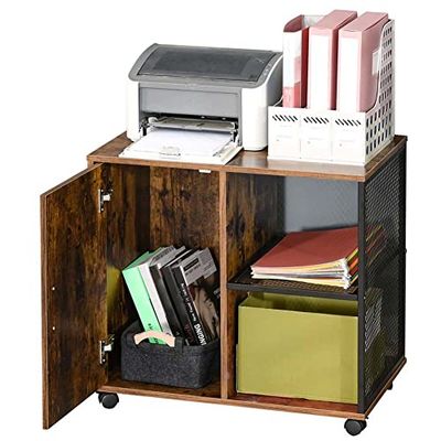 BAKAJI Printerkast met 3 etages, MDF/metaal, met deur, modern design, zwart, maat M